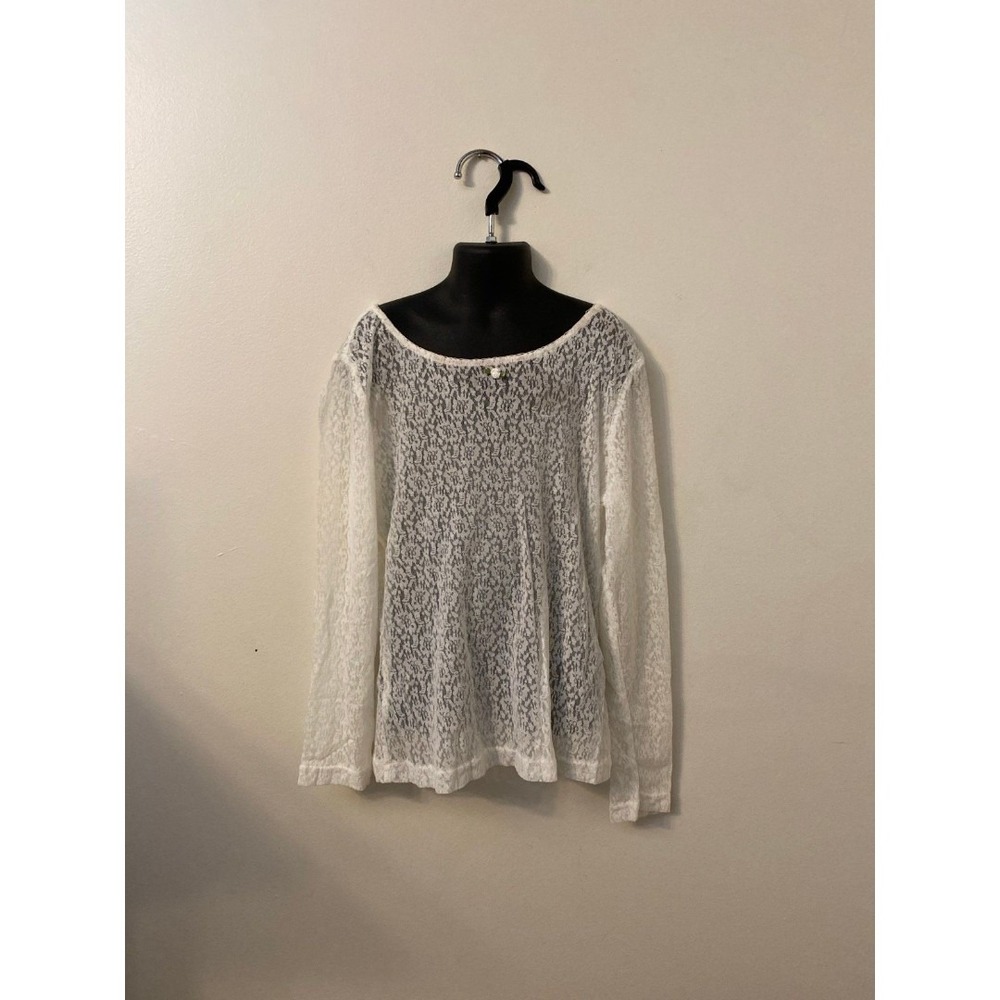 Vintage 1990s Expressions Sheer Floral‎ Lace Long Sleeve Blouse
